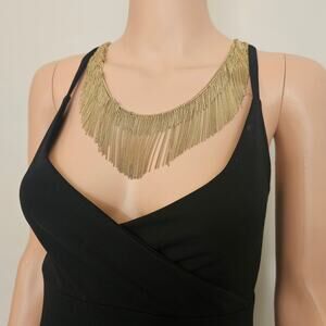 BCBGeneration Gold Tone Chain Fringe Bib Necklace | Adjustable Statement Collar